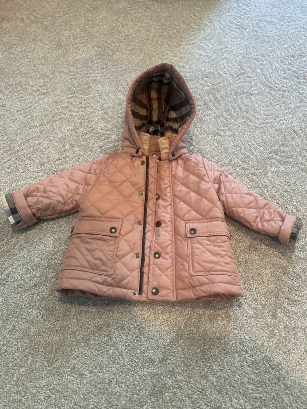 New Pink Burberry Quilted Jacket, 18 months - Picture 3 of 4